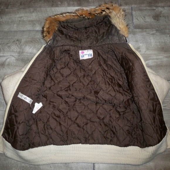 Vintage Gemini Parka Womens Fur Hoodie Striped Wool Blanket Coat Jacket Size 14 - Picture 5 of 8